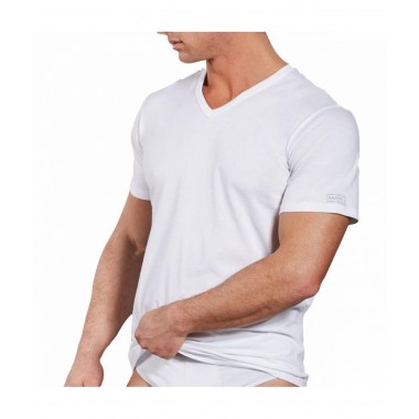 Confezione 3 T-Shirt Uomo scollo a v Jersey cotone elasticizzato colore bianco e nero B2Y512 - Navigare