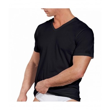 3 T-Shirt Men's V-neck Jersey Cotton Elastic Color Black and White B2Y512 - Navigate