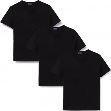 3 Camiseta Hombre V-neck Jersey Cotton Elastic Color Negro y Blanco B2Y512 - Navigate