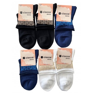 Pack 6 Paare Court Socken Frau Baumwolle Kunst. 014/2 - CIOCCA