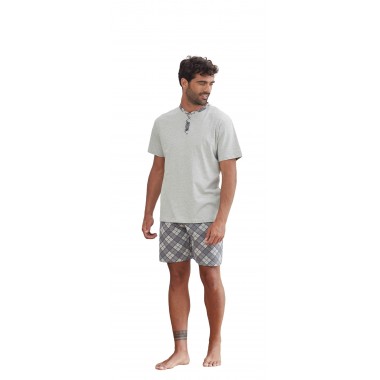 Men's pyjamas Serafino Sleeve and Short Trousers Cotton 24U11021 - KISSIMO