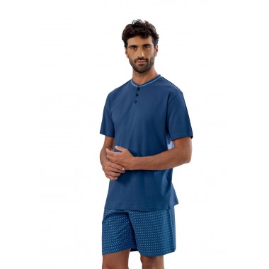 Hombres pijamas Serafino Sleeves y Shorts Cotton 24U01014 - KISSIMO