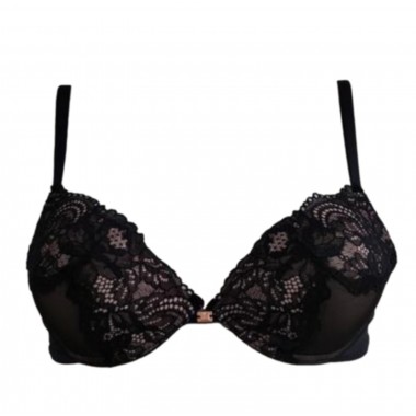 Bra balconcino push up lace frasting black colors and Saten cream - Lormar