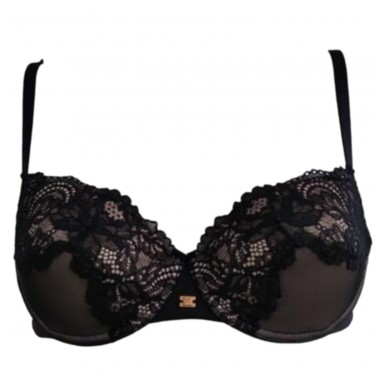 Back bra balconcino unsichtbare padding lace fristaglio super comfort color black and cream Saten Nuvola - Lormar