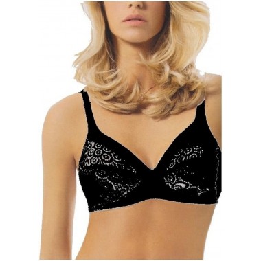 Soutien-gorge dentelle et micro rayé sans cuir blanc et noir rigide - Sollievo