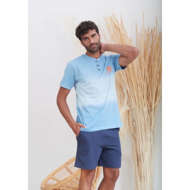 copy of Men's pyjamas Serafino Sleeve and Short Trousers Cotton 24U11021 - KISSIMO