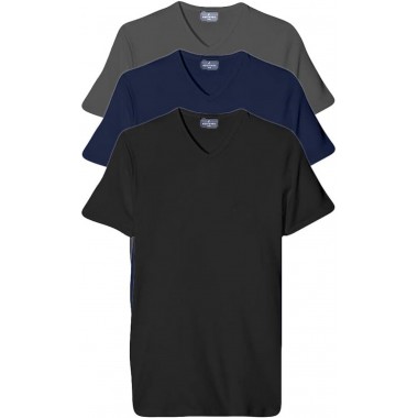 Confection 3 T-Shirt Man v-neck cotton Interlock blanc noir et assorti B2Y112 - Naviguer