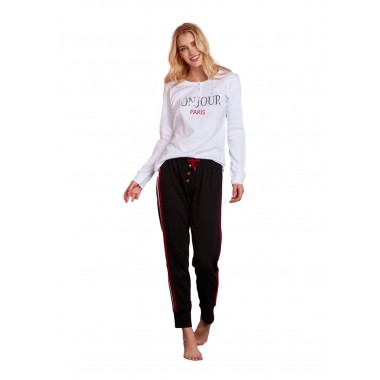 Women's pyjamas Serafino Interlock white-black and gray-black Brooke - Nacshua