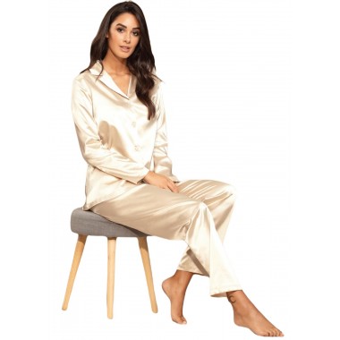 Pijamas de mujer en colores satinados negro y seda D7702 - Kissimo