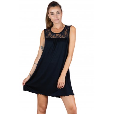 Women's nightdress viscose color black blue cream and pink Elisa Can. - Hearts and Coccoles