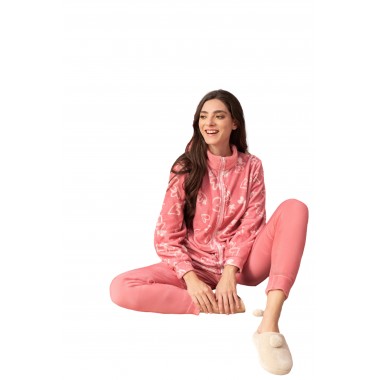 Damen-Pyjama mit offenem Reißverschluss, Koralle 24D93008 – KISSIMO